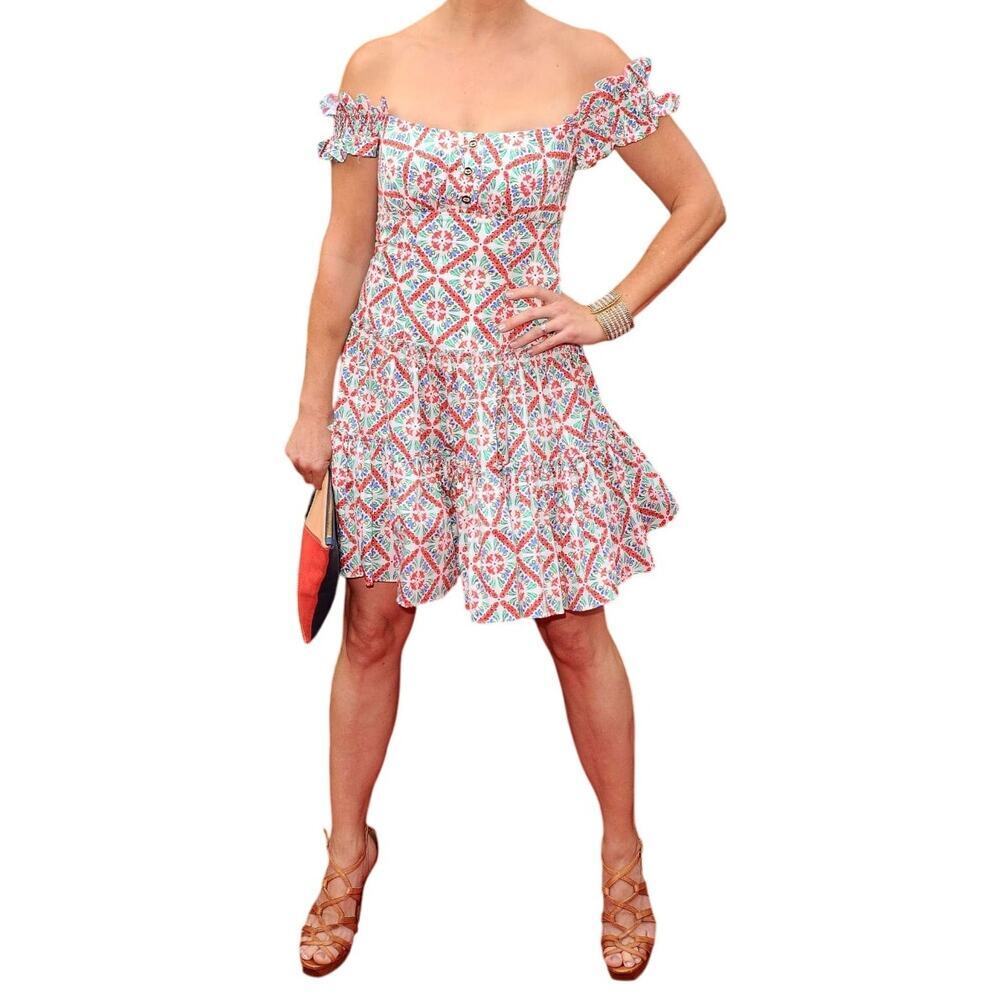 Caroline Constas Maria Square Neck Tiered Ruffle Off Shoulder Mini Dress Resort - Picture 6 of 16
